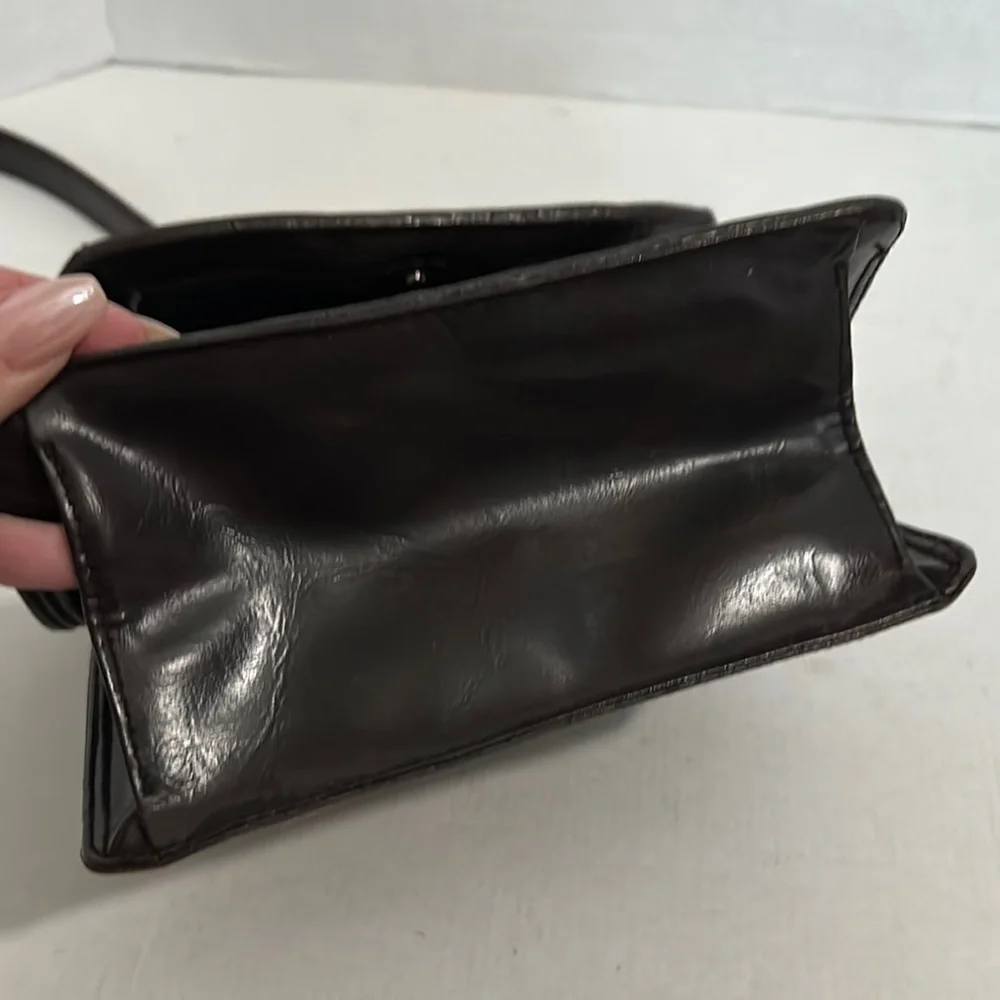 Vintage Marc Chantal Brown Croc Bag Purse Crossbody Retro Patent Faux Leather
